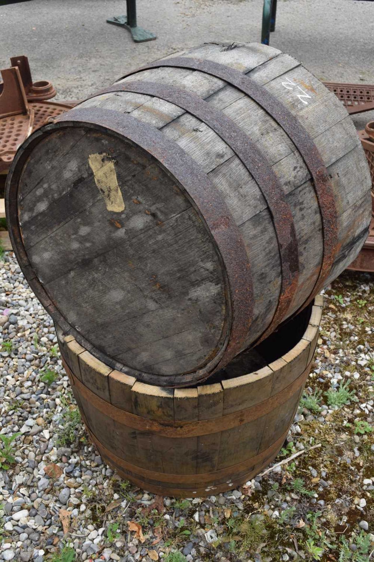 Pair of half whisky barrel planters, height approx 45cm - Image 2 of 3