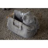 Composite garden planter formed as a cat in a bag, width 25cm