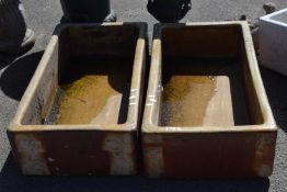 Pair of salt glaze troughs, stamped Hurlford by Kilmarnock, approx 83cm x 45cm, height approx 22cm