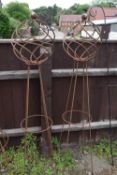 Pair of spiral topped plant supports, height 150cm