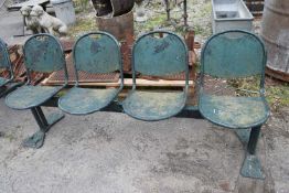 Vintage metal railway bench, width approx 200cm