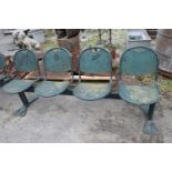 Vintage metal railway bench, width approx 200cm