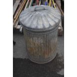 Galvanised bin with lid, height approx 70cm