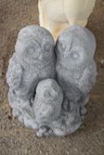 Composite garden statue, family of owls, height 25cm