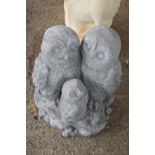 Composite garden statue, family of owls, height 25cm