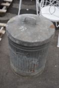 Galvanised dustbin with lid, height approx 60cm