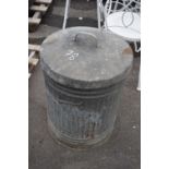 Galvanised dustbin with lid, height approx 60cm