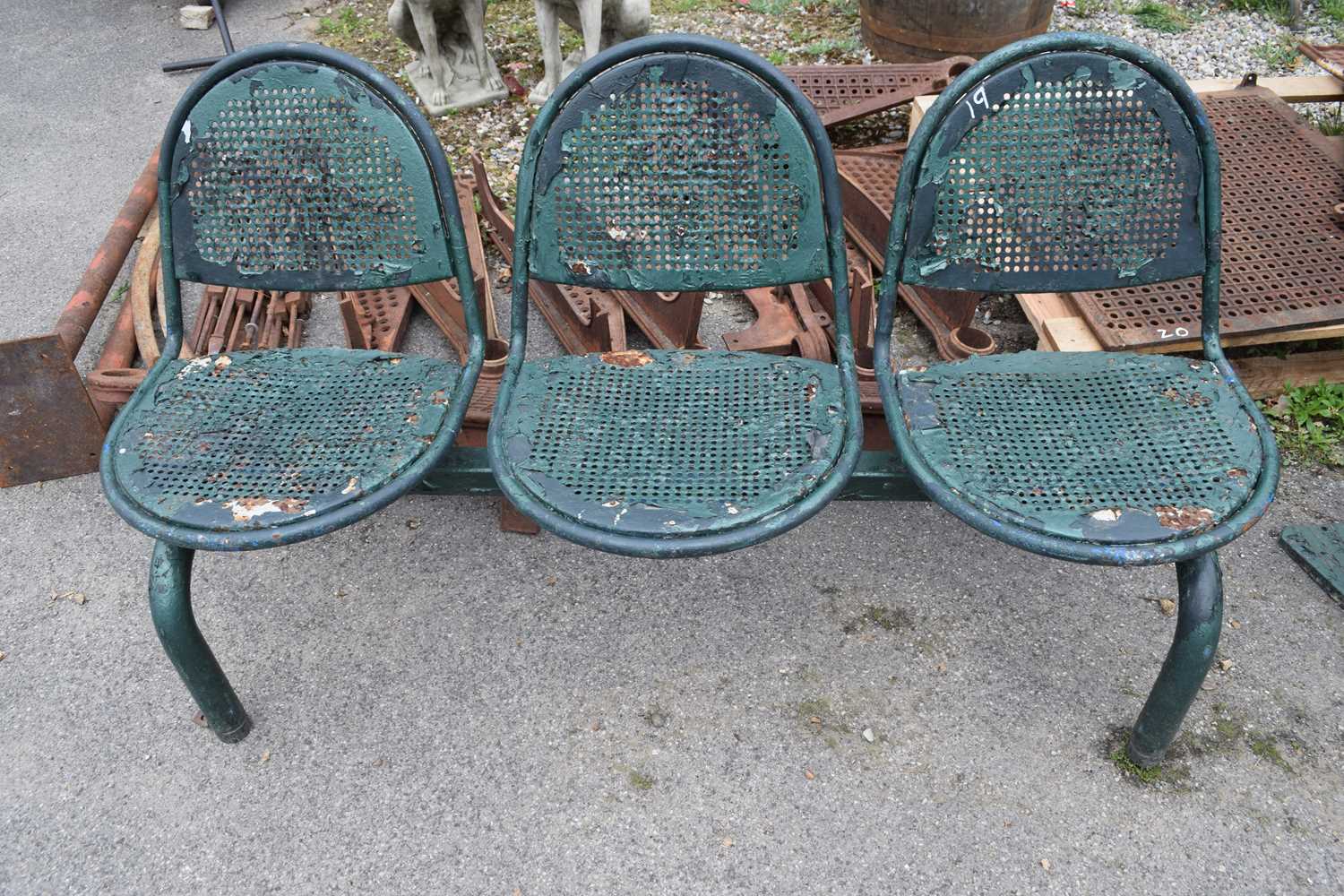 Vintage metal bench, width approx 150cm