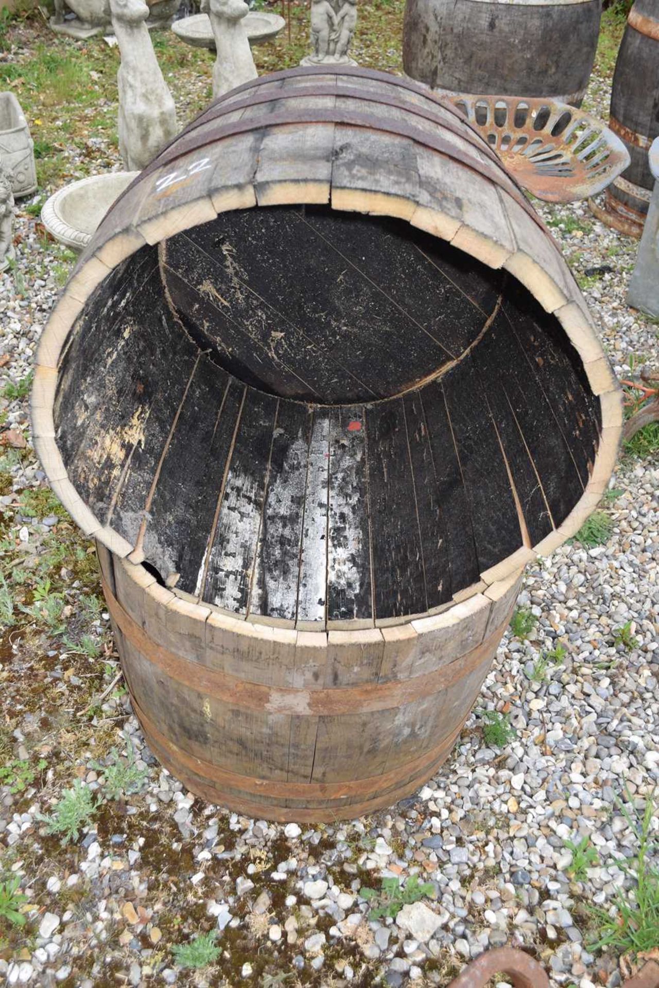 Pair of half whisky barrel planters, height approx 45cm