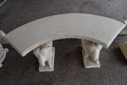 Composite curved garden bench with elephant supports, width approx 125cm, height 45cm