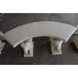 Composite curved garden bench with elephant supports, width approx 125cm, height 45cm