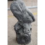 Composite garden statue of an owl sitting on a post, height 50cm