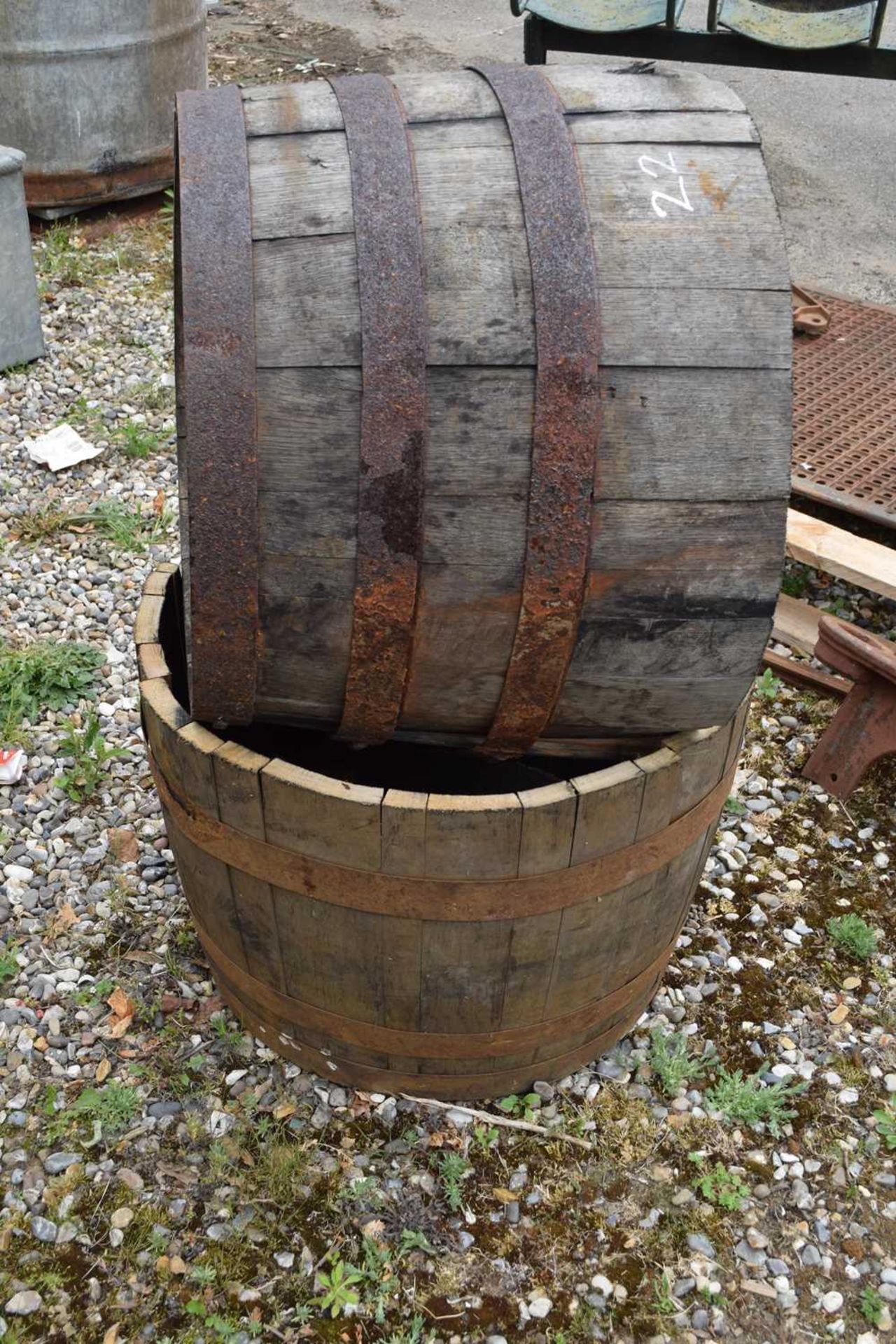 Pair of half whisky barrel planters, height approx 45cm - Image 3 of 3