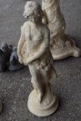 Composite garden statue of a lady with flowers, height 65cm