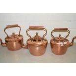 THREE VICTORIAN COPPER KETTLES