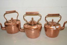 THREE VICTORIAN COPPER KETTLES