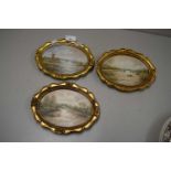 S M JAMIESON, THREE SMALL OVAL STUDIES, RIVER SCENES, GILT FRAMED, OIL ON BOARD (3)