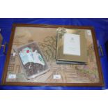 SERVING TRAY, PICTURE FRAMES AND QUANTITY OF GLASS PRISMATIC DROPS