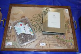 SERVING TRAY, PICTURE FRAMES AND QUANTITY OF GLASS PRISMATIC DROPS