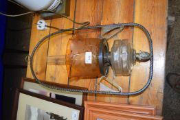 CEILING OIL LAMP WITH FROSTED AMBER GLASS SHADE AND METAL HANGING SUSPENSION FRAME