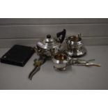 COLLECTION OF VARIOUS SILVER PLATED WARES TO INCLUDE TEA SERVICE, CUTLERY, KNIFE STANDS ETC