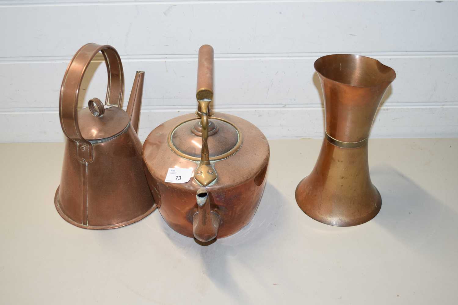 TWO COPPER KETTLES AND A COPPER JUG