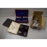 MIXED CASED SILVER PLATED CUTLERY PLUS A BOX OF FURTHER LOOSE