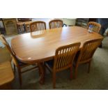NEW ZEALAND RIMU WOOD DINING TABLE WITH SIX ACCOMPANYING CHAIRS, TABLE 198CM WIDE