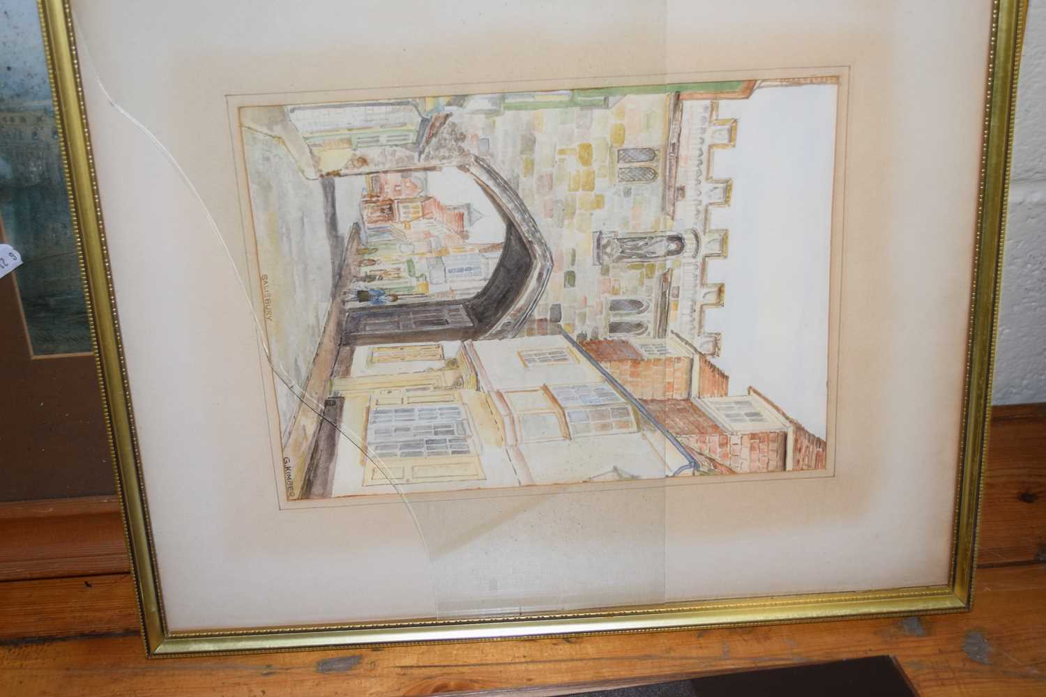 KIMBER, STUDY OF SALISBURY, WATERCOLOUR, TOGETHER WITH A FRAMED PRINT AFTER LOWRY AND ONE OTHER (3) - Image 2 of 3
