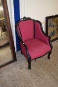LATE 19TH CENTURY TUB CHAIR WITH EBONISED FRAME