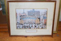 KIMBER, STUDY OF SALISBURY, WATERCOLOUR, TOGETHER WITH A FRAMED PRINT AFTER LOWRY AND ONE OTHER (3)