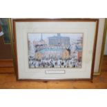 KIMBER, STUDY OF SALISBURY, WATERCOLOUR, TOGETHER WITH A FRAMED PRINT AFTER LOWRY AND ONE OTHER (3)