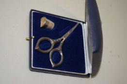 CASED SEWING SCISSORS AND THIMBLE