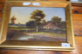 G THOMPSON, (LATE 19TH/EARLY 20TH CENTURY), STUDIES OF COUNTRY COTTAGES, OIL ON CANVAS, GILT FRAMED