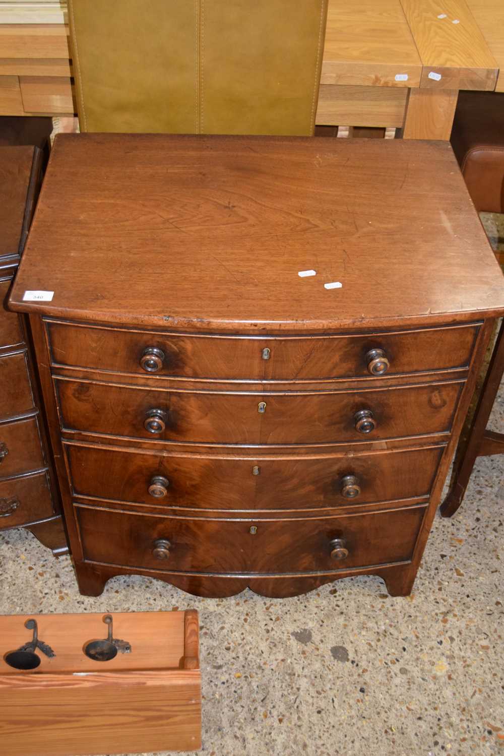 19TH CENTURY MAHOGANY BOW FRONT MOCK CHEST/COMMODE WITH PULL UP LID, 70CM WIDE