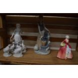 ROYAL DOULTON FIGURINE 'JANET', TOGETHER WITH A FURTHER NAO FIGURINE PLUS A FURTHER LLADRO STYLE