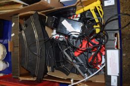 BOX OF VARIOUS SCALEXTRIC TRACK AND ACCESSORIES