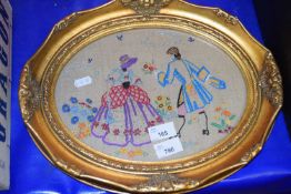 OVAL NEEDLEWORK PICTURE IN GILT FRAME