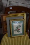 MODERN MARQUETRY PICTURE, VARIOUS FLORAL PRINTS ETC