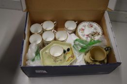 AYNSLEY FLORAL DECORATED COFFEE CANS AND SAUCERS, A ROYAL DOULTON 'OLD ENGLISH' SCENE JUG AND A
