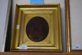 19TH CENTURY GILT PICTURE FRAME CONTAINING A HEAVILY DISCOLOURED PORTRAIT PRINT