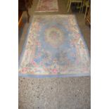 CHINESE WASHED WOOL FLORAL DECORATED CARPET, PRINCIPALLY IN BLUE, 237CM LONG