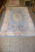 CHINESE WASHED WOOL FLORAL DECORATED CARPET, PRINCIPALLY IN BLUE, 237CM LONG