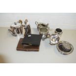 VARIOUS MIXED SILVER PLATED TEA WARES, CASED CUTLERY ETC