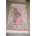MODERN PINK CHINESE WASHED WOOL FLORAL DECORATED RUG, 150CM WIDE