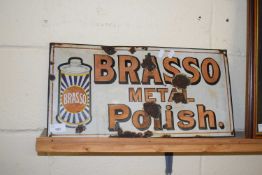 VINTAGE ENAMEL SIGN ADVERTISING 'BRASSO METAL POLISH', 50CM WIDE (A/F)