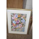 MODERN BEVELLED WALL MIRROR TOGETHER WITH A FRAMED STILL LIFE STUDY OF FLOWERS (2)