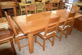 MODERN OAK EXTENDING DINING TABLE AND SIX CHAIRS, TABLE 198CM WIDE