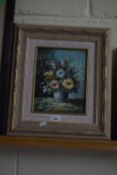 ANTONIO ESTOPP, STUDY OF A VASE OF FLOWERS, OIL ON BOARD IN AN ANTIQUE STYLE FRAME