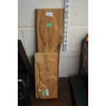 TWO CONTEMPORARY CARVED PINE PANELS FORMED AS ABSTRACT FEMALE NUDES